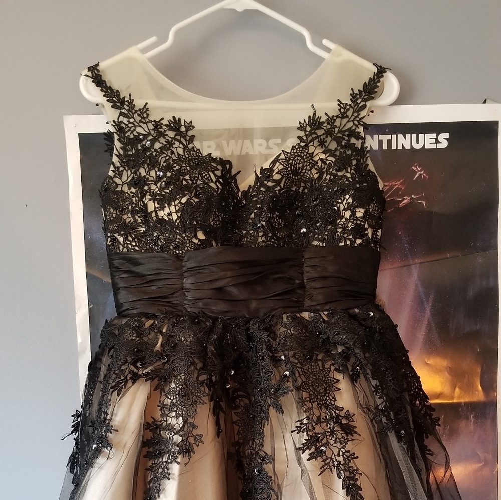 Sleeveless Black and Cream bedazzled dress